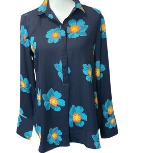 Banana Republic Blue Boxy Notched Collar Blouse